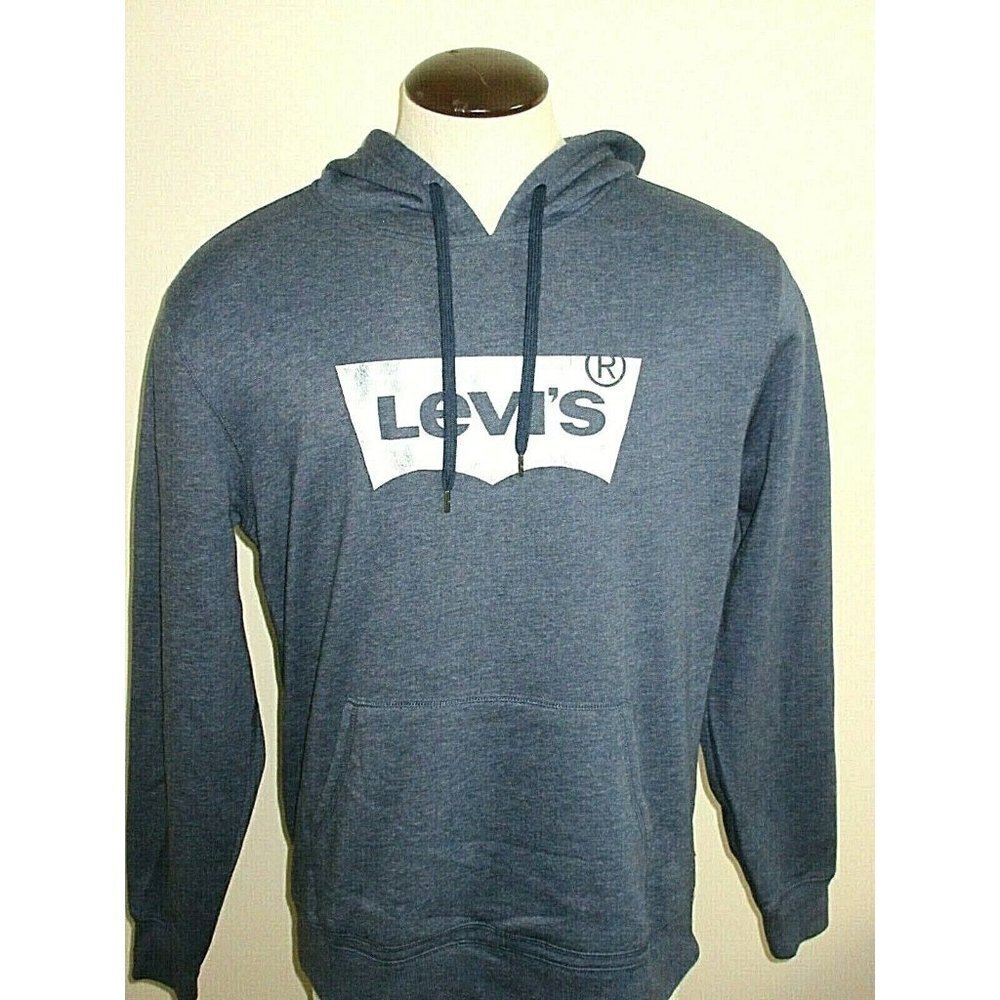 Levi's Men's Pullover Hoodie Cotton Blend Sweatshirt Blue White NWT Free Ship - Picture 1 of 3